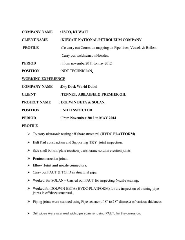ndt resume sample