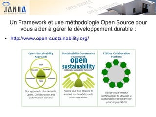 Un Framework et une méthodologie Open Source pour
vous aider à gérer le développement durable :
●

http://www.open-sustain...