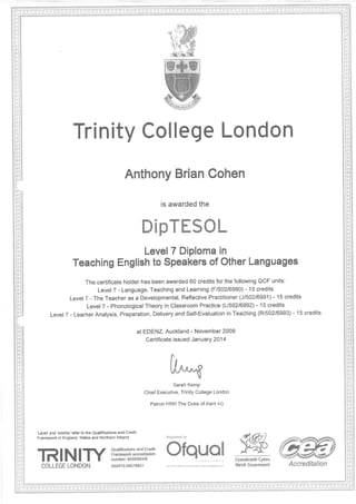 Trinity Diploma Cert