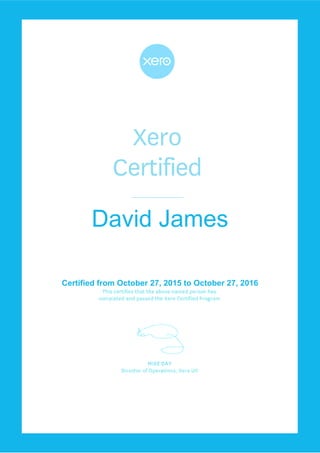 David James
Certified from October 27, 2015 to October 27, 2016
 