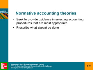 Normative accounting theories Seek to provide guidance in selecting accounting procedures that are most appropriate Prescribe what  should  be done 