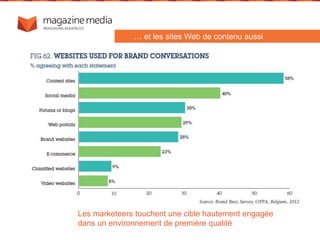 … et les sites Web de contenu aussi
Les marketeers touchent une cible hautement engagée
dans un environnement de première qualité
 