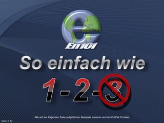 Alle auf der folgenden Seite aufgeführten Beispiele basieren auf den ProPak Punkten Slide # 32 