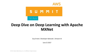 ©	2017,	Amazon	Web	Services,	Inc.	or	its	Affiliates.	All	rights	reserved.
Guy	Ernest	|	Developer	Advocate	|	Amazon	AI	
June	21	2017
Deep	Dive	on	Deep	Learning	with	Apache	
MXNet
 
