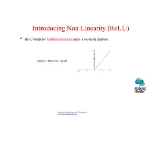 Introducing Non Linearity (ReLU)
 ReLU stands for Rectified Linear Unit and is a non-linear operation.
Downloaded by Ramakanth Chhaparwal
(ca.ramakanth@gmail.com)
 