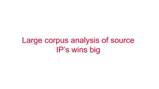 © 2016 MapR Technologies 62
Large corpus analysis of source
IP’s wins big
 