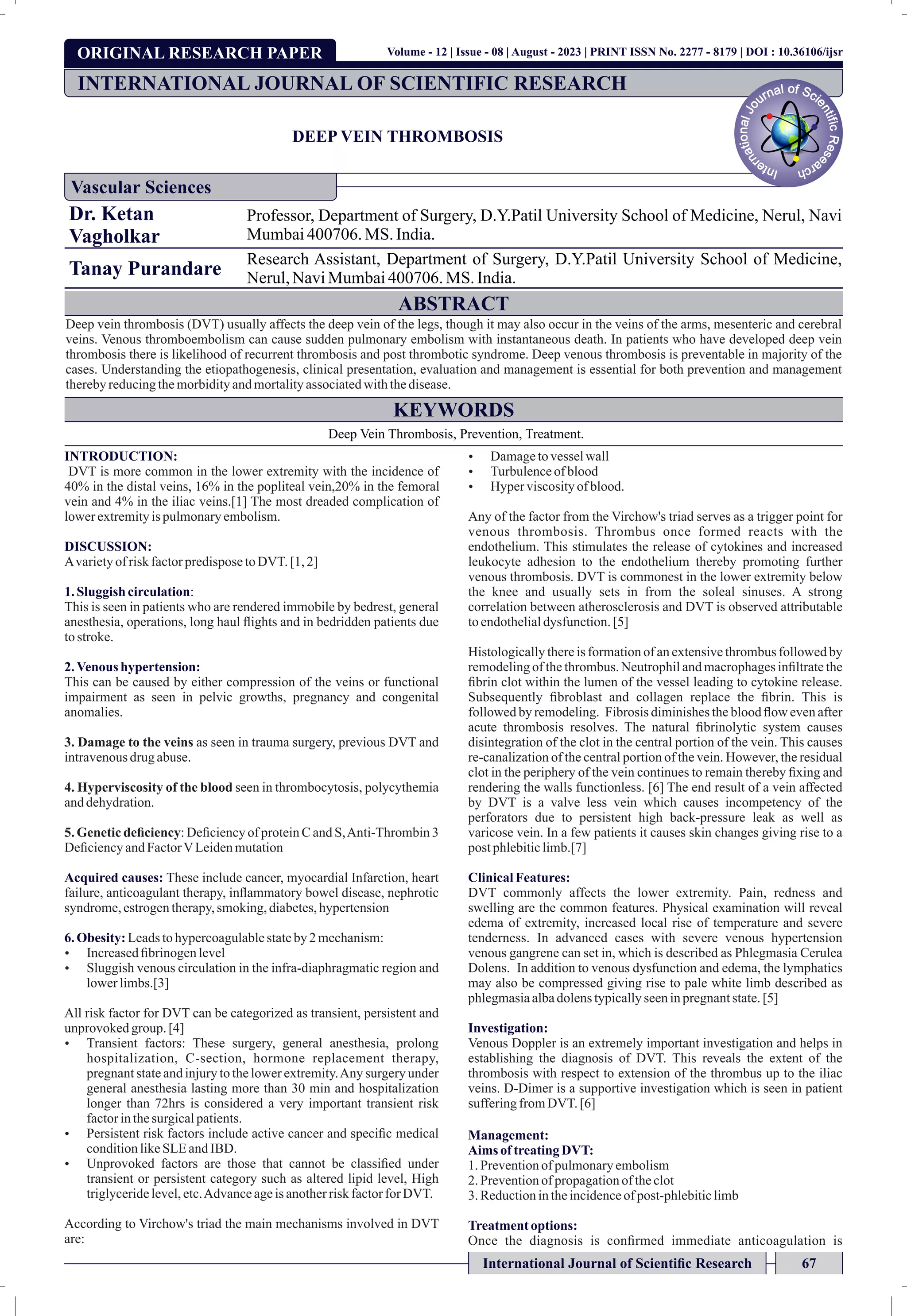 Deep Vein Thrombosis | PDF