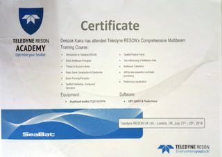 Teledyne Reson Comprehensive Training certificate
