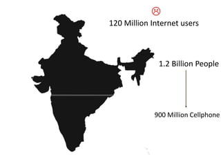 
120 Million Internet users



              1.2 Billion People




             900 Million Cellphone
 