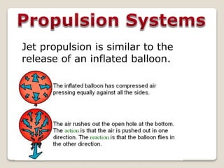 Jet propulsion is similar to the
release of an inflated balloon.
 