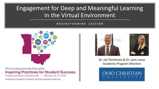 Engagement for Deep and Meaningful Learning in the Virtual Environment