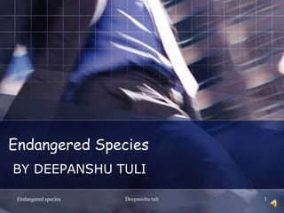 Endangered Species ,[object Object], BY DEEPANSHU TULI ,[object Object],Endangered species,[object Object],1,[object Object],Deepanshu tuli,[object Object]