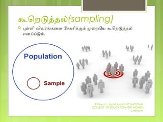கெறடததல்(sampling)
 பளளி விவரஙகைள ோசகோிககம் மைறோய கெறடததல்
எனபபடம்.
R.Deepa .,Mphil (edu) NKT NATIONAL
COLLEGE OF EDUCATION FOR WOMEN
CHENNAI.
 