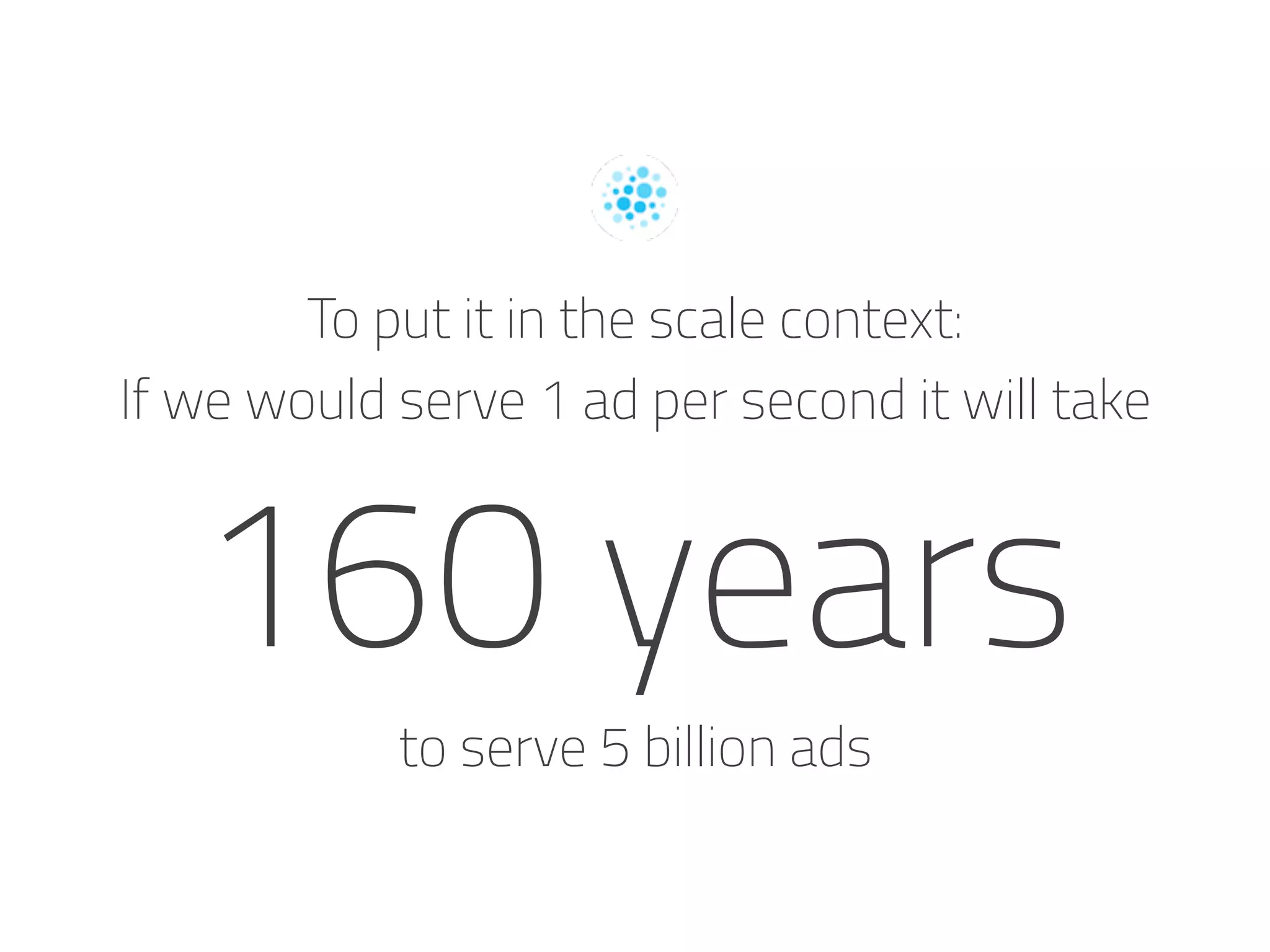 To put it in the scale context:
If we would serve 1 ad per second it will take
160 years
to serve 5 billion ads
 