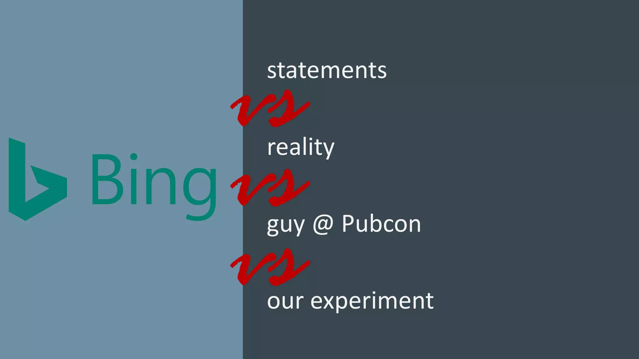 statements
reality
guy @ Pubcon
our experiment
 