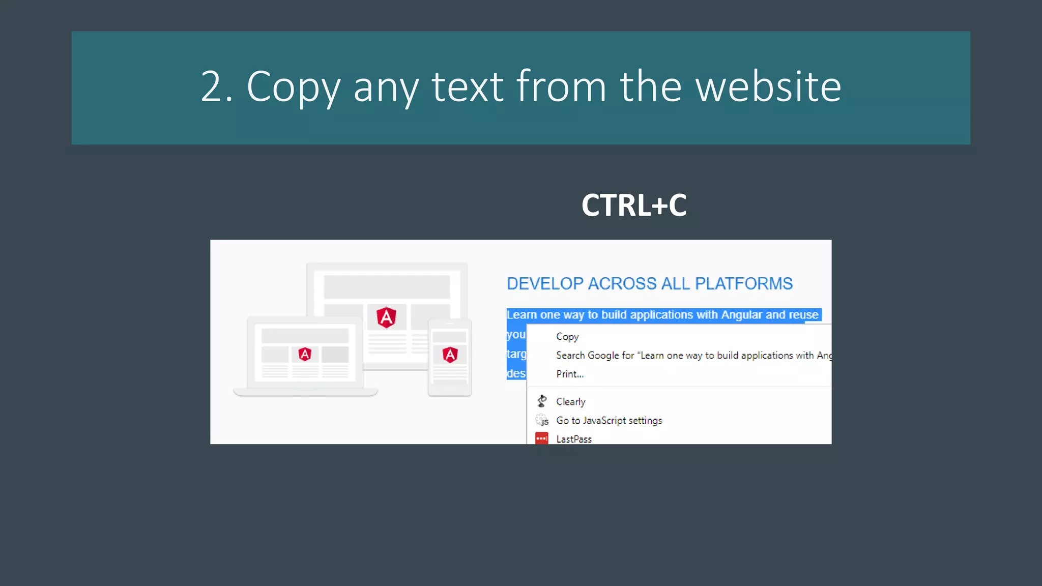 2. Copy any text from the website
CTRL+C
 