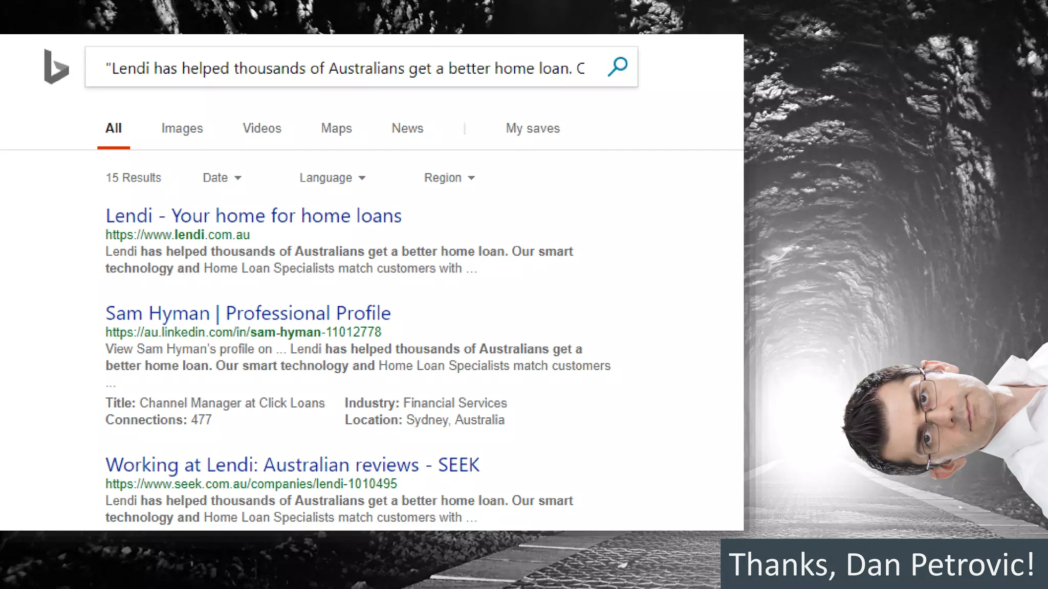 Thanks, Dan Petrovic!
 