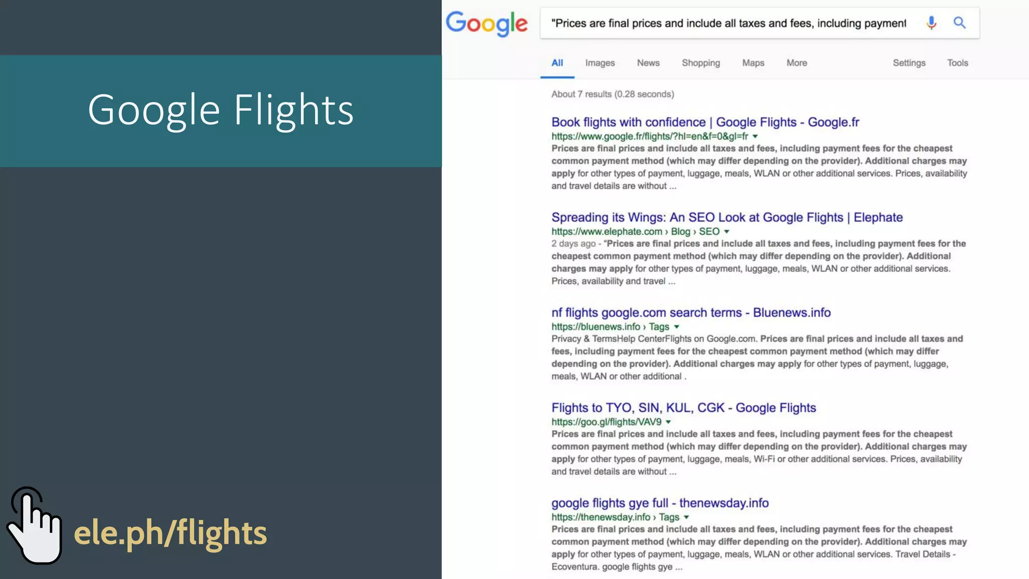 Google Flights
ele.ph/flights
 