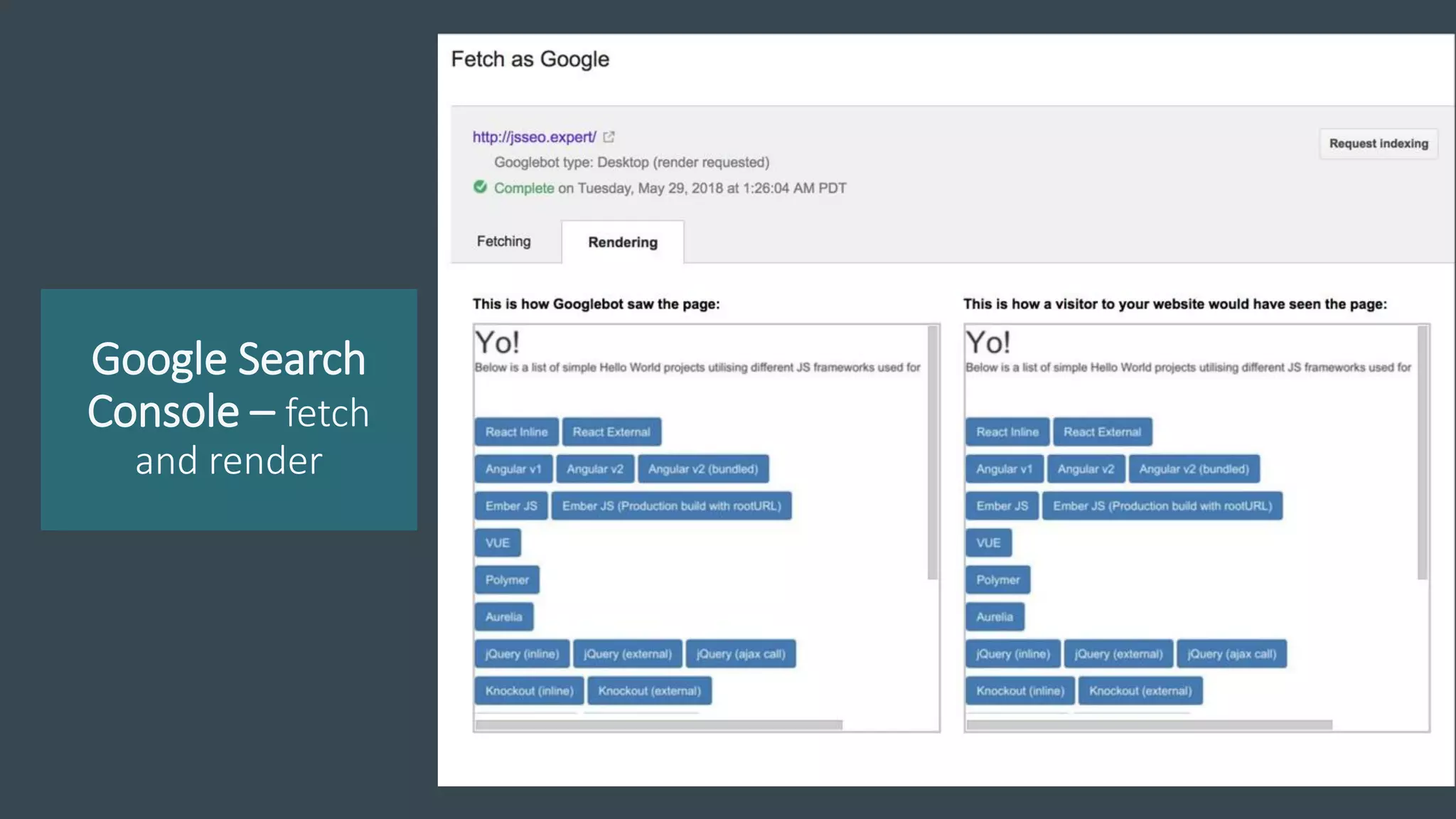 Google Search
Console – fetch
and render
 