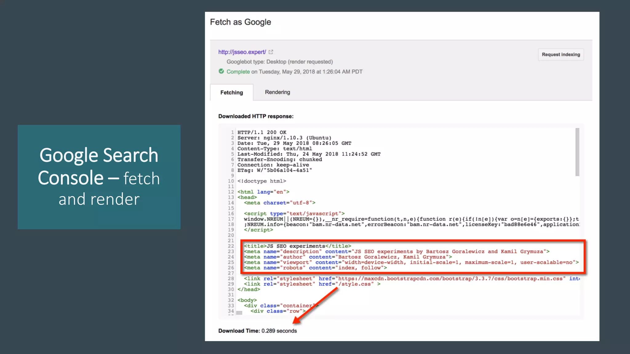 Google Search
Console – fetch
and render
 