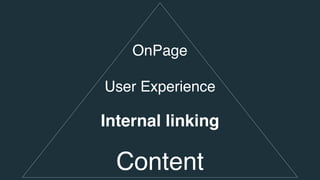Internal linking
Content
OnPage
User Experience
 