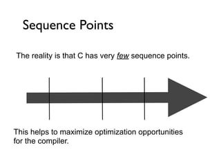 Sequence Points

The reality is that C has very few sequence points.




This helps to maximize optimization opportunities
for the compiler.
 