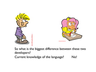 So what is the biggest difference between these two
developers?
Current knowledge of the language?       No!
 