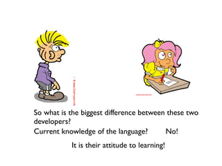 So what is the biggest difference between these two
developers?
Current knowledge of the language?       No!
           It is their attitude to learning!
 