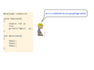 #include <stdio.h>       eh, is it undeﬁned? do you get garbage values?

void foo(void)
                                  ...