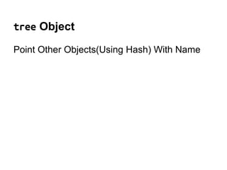 Save / Load ‘homer’
$ mkdir simpsons; cd simpsons; git init
Initialized empty Git repository in simpsons/.git/
$ echo ‘homer’ | git hash-object -w --stdin
4aa0bfa07f1680c50a1567ecc37bc3b6aa567b8f
$ find .git/objects/ -type f
.git/objects/4a/a0bfa07f1680c50a1567ecc37bc3b6aa567b8f
$
 