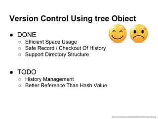 WAIT!
Q: What If Small Change Inside A Big File?
A: Git Pick up Diff-Only If Necessary
But, Don’t Forget To Keep It Small, Simple
$ du -sh
496K.
$ git gc
Counting objects: 6, done.
Delta compression using up to 4 threads.
Compressing objects: 100% (4/4), done.
Writing objects: 100% (6/6), done.
Total 6 (delta 1), reused 0 (delta 0)
$ du -sh
388K.
 