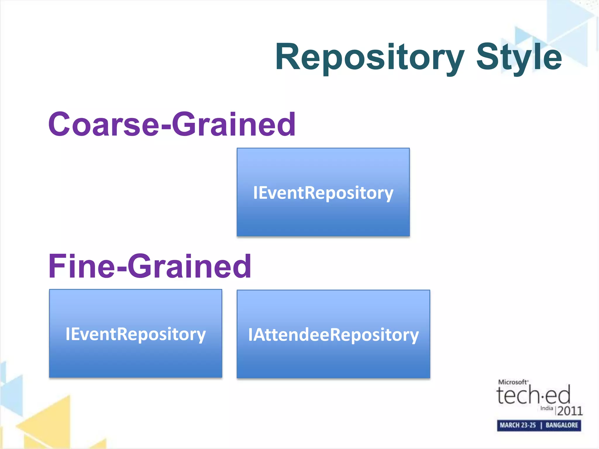 Repository StyleCoarse-GrainedIEventRepositoryFine-GrainedIEventRepositoryIAttendeeRepository