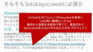 Absoutely No
C# 5.0(.NET 4.5)でasync/awaitを実装するにあたり、
既にある構造(.NET 4.0 Task)を流用するのが早かった
そもそも広く使われるまで分からないこともある
結果、負債もある
midori(MicrosoftのC#風言語によるマネージドOSプロジェクト)での
非同期モデルでの考察においても、Taskに関しては特にパフォーマ
ンス面で(OSみたいなシビアなものを作るには)後悔されている
http://joeduffyblog.com/2015/11/19/asynchronous-everything/
現在のC#は、それをValueTaskの独自進化で返済していってる
 