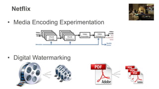 • Media Encoding Experimentation
• Digital Watermarking
Netflix
 