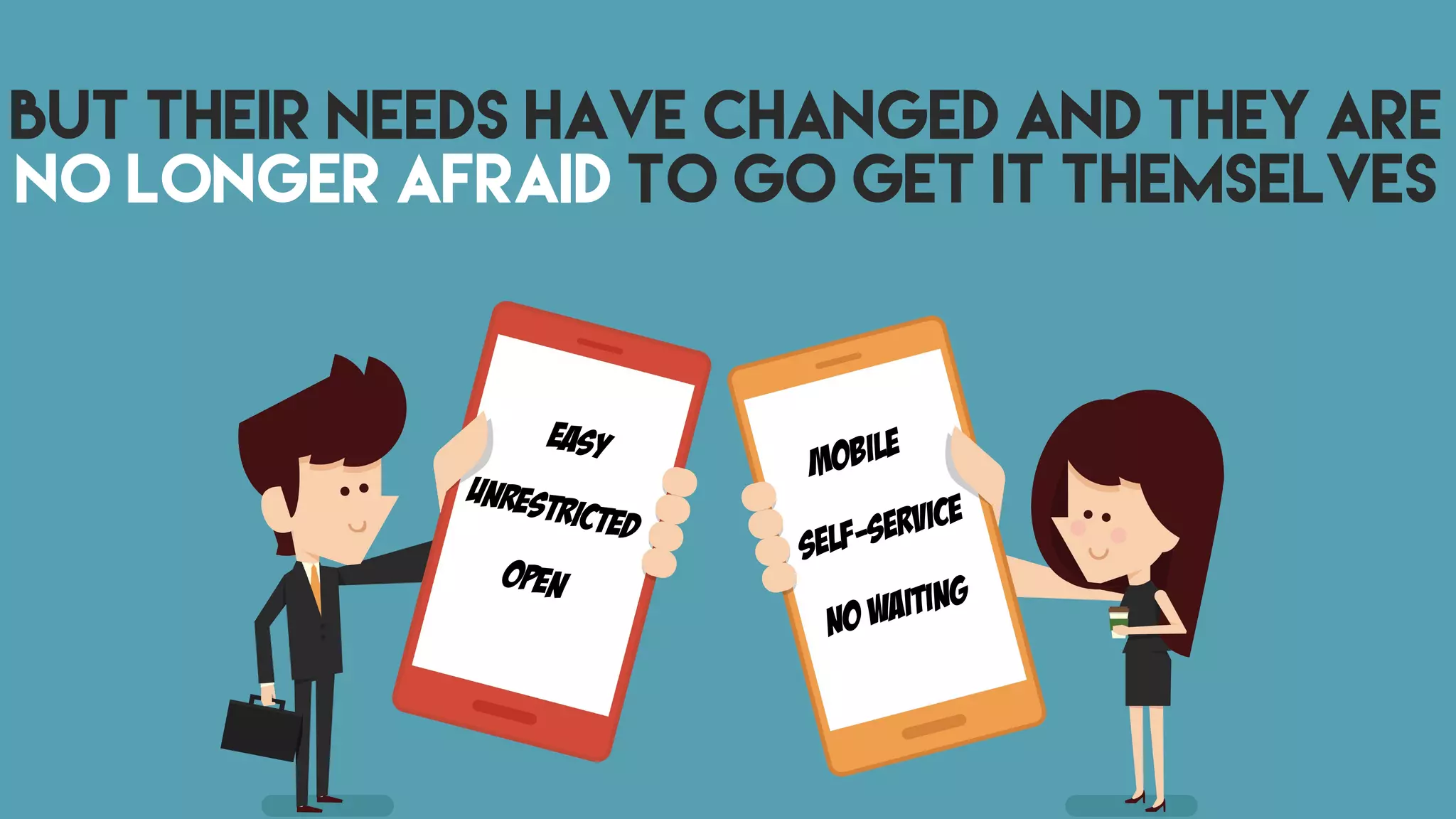 BUT THEIR NEEDS HAVE CHANGED AND THEY ARE
NO LONGER AFRAID TO GO GET IT THEMSELVES
Mobile
Self-Service
Easy
open
Unrestricted
NO Waiting
 