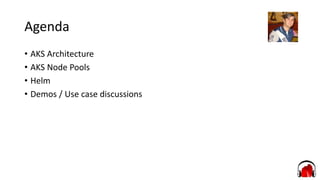 Agenda
• AKS Architecture
• AKS Node Pools
• Helm
• Demos / Use case discussions
 