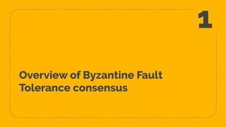 Overview of Byzantine Fault
Tolerance consensus
1
 