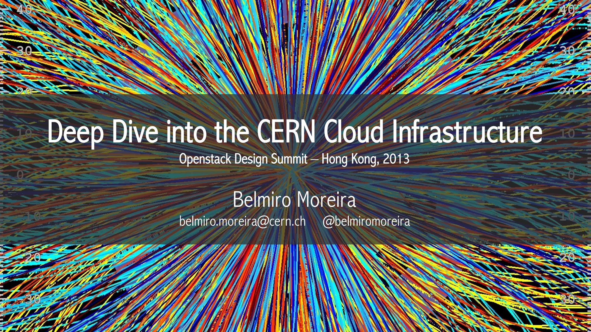 Deep Dive into the CERN Cloud Infrastructure
Openstack Design Summit – Hong Kong, 2013
Belmiro Moreira
belmiro.moreira@cern.ch @belmiromoreira
 