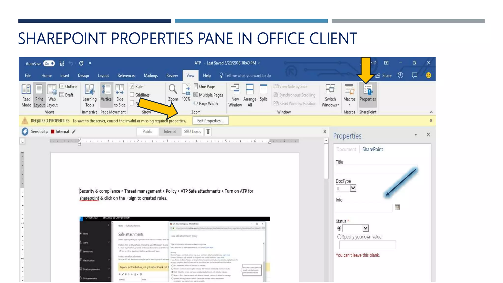 SHAREPOINT PROPERTIES PANE IN OFFICE CLIENT
 