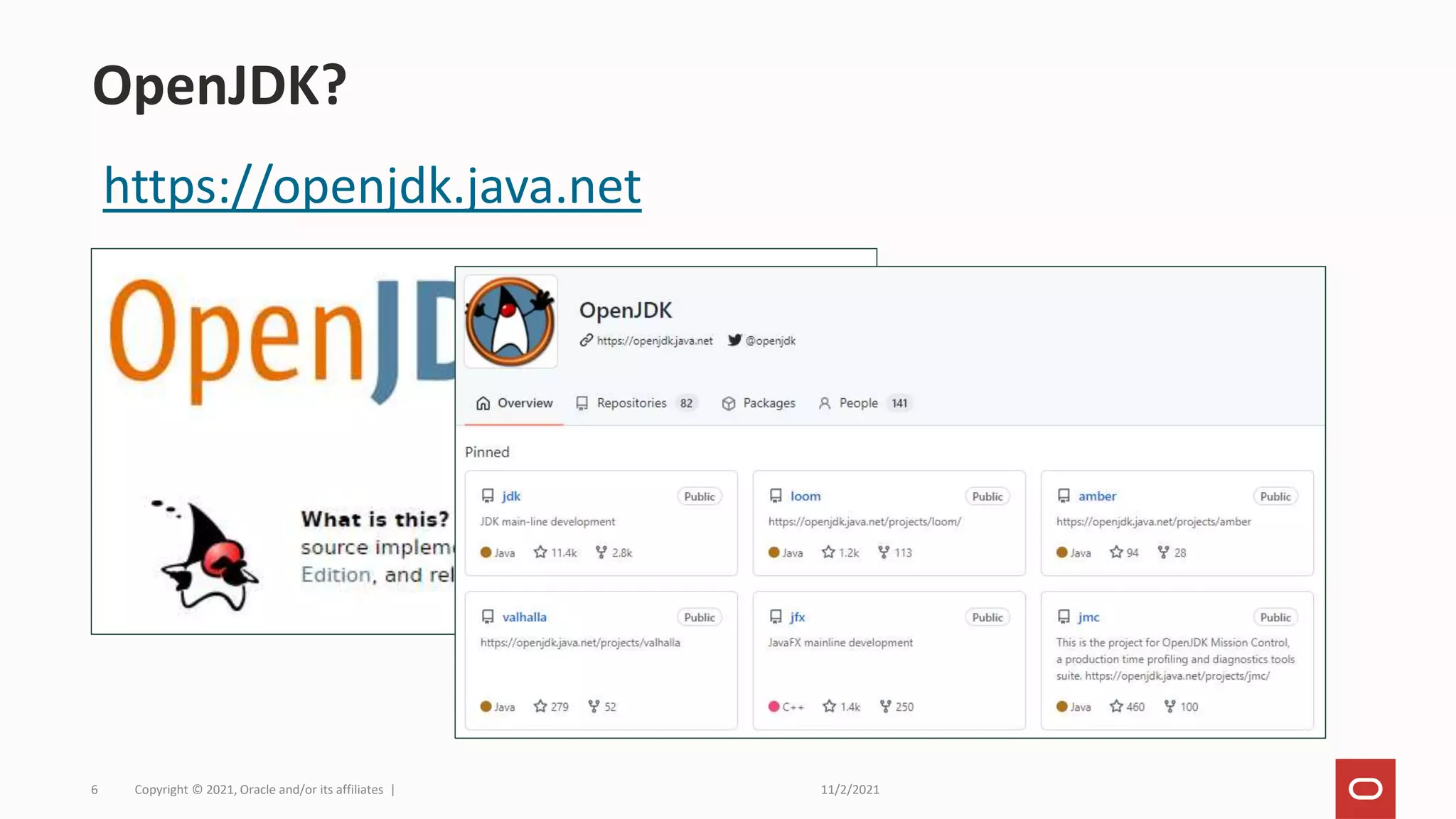 11/2/2021
Copyright © 2021, Oracle and/or its affiliates |
6
OpenJDK?
https://openjdk.java.net
 