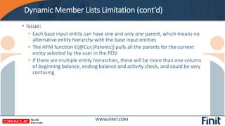 Dynamic Member Lists Limitation (cont’d)
• Issue:
• Each base input entity can have one and only one parent, which means n...