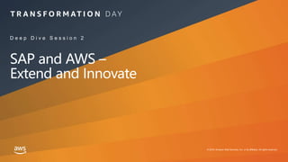 © 2019, Amazon Web Services, Inc. or its affiliates. All rights reserved.
SAP and AWS –
Extend and Innovate
D e e p D i v e S e s s i o n 2
 