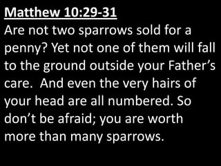 Answer: He also watches over me in such a way that not a hair can fall from my head without the will of my Father in heaven; in fact, all things must work together for my salvation. 