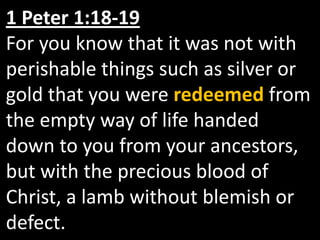 Answer: That I am not my own, but belong body and soul, in life and in death to my faithful Savior, Jesus Christ. Christ has fully paid for all my sins with his precious blood, and has set me free from all the power of the devil. 