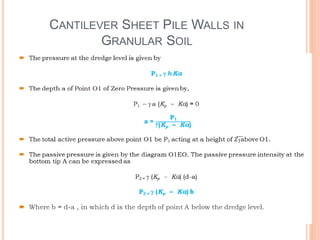 CANTILEVER SHEET PILE WALLS IN
GRANULAR SOIL
 