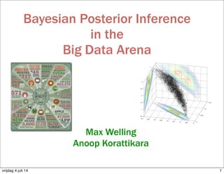 Bayesian Posterior Inference
in the
Big Data Arena
Max Welling
Anoop Korattikara
1vrijdag 4 juli 14
 