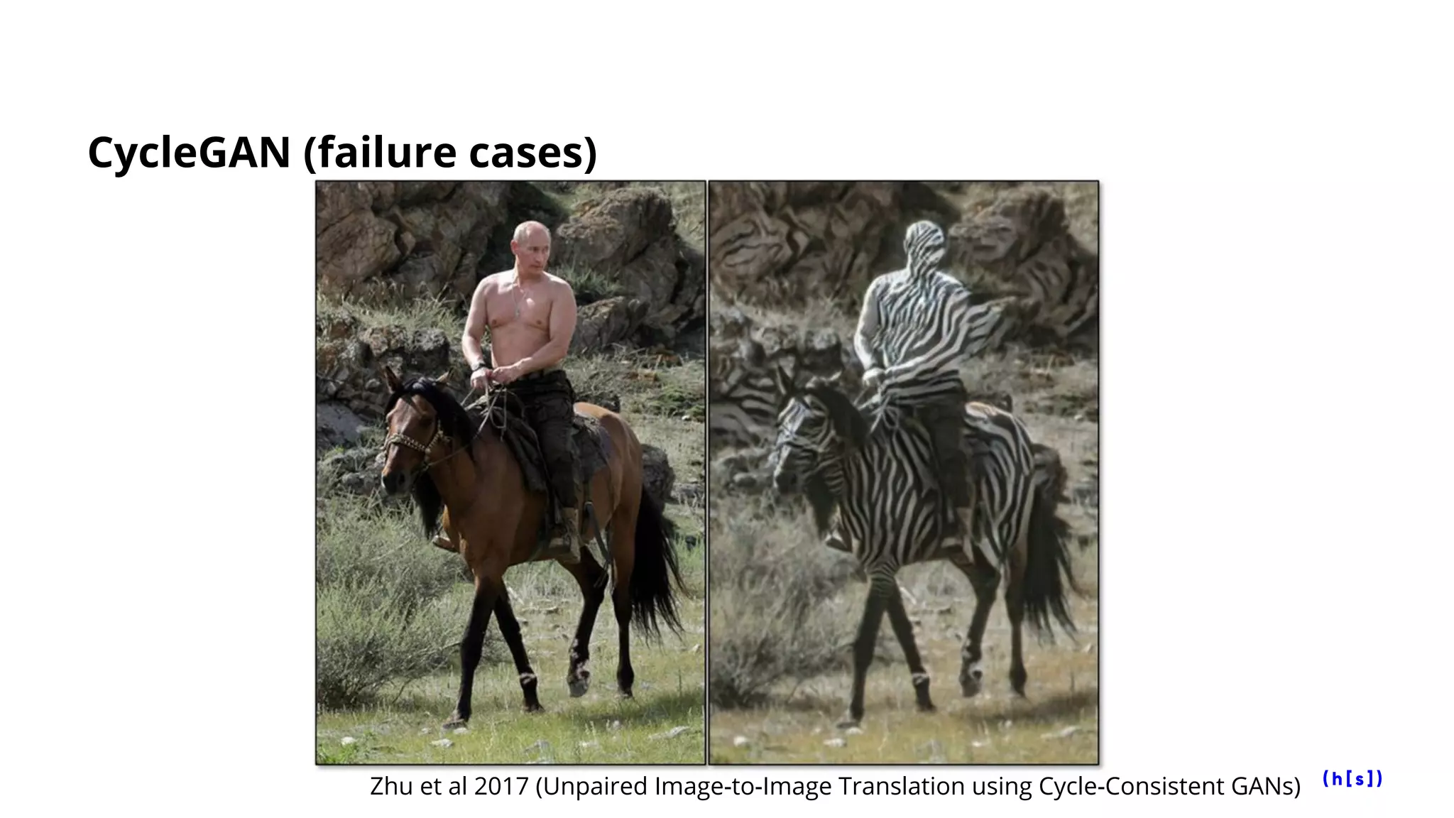 CycleGAN (failure cases)
Zhu et al 2017 (Unpaired Image-to-Image Translation using Cycle-Consistent GANs)
 