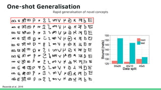 One-shot Generalisation
Rapid generalisation of novel concepts
Rezende et al., 2016
 