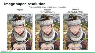 Image super-resolution
Photo-realistic single image super-resolution
Ledig et al., 2016
 