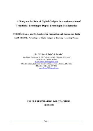 Role of digital gadgets in transformation of traditional learning to ...